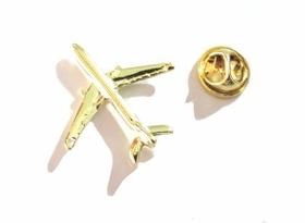 Pin Botton Broche Avião Aeromoça Folheado A Ouro 18k
