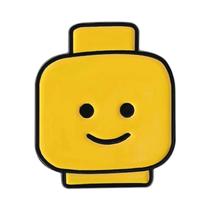 Pin De Esmalte Com Rosto Sorridente Amarelo, Broche De Blocos De Montar Com Expressão Engraçada,
