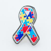 Pin Laço - Conscientização Autismo - Borda Prateada - Sentidos e Cores