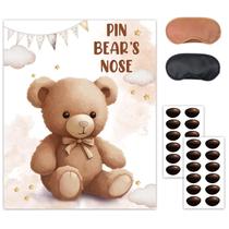 Pin The Noses on the Bear, jogo de festa Teddy Bear, pôster grande com 24 peças de adesivos de nariz para aniversário infantil, tema de chá de bebê