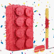 Pinata Block Birchio com olhos vendados e bastão, aniversário de 43x28x10cm Pinata Block Birchio com olhos vendados e bastão, aniversário de 43x28x10cm