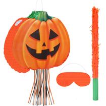Piñata de abóbora de Halloween Aoriher Pull String com bastão e olhos vendados