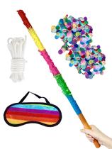 Pinata Stick ZCFIFDGB, borla arco-íris de 81 cm com máscara de olhos Pinata Stick ZCFIFDGB, borla arco-íris de 81 cm com máscara de olhos