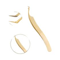 Pinça De Cílios De Aço Inoxidável Com Pontas De Fibra Dourada, Ferramenta De Extensão De Leques De