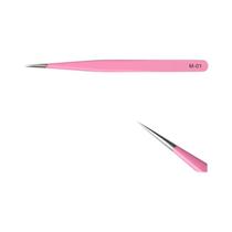 Pinça De Cílios Profissional Em Aço Inoxidável Com Ponta De Fibra Vermelha Rosa Para Extensão De