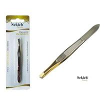 Pinça de Sobrancelha Aço Inox Esterilizável Profissional Ponta Reta Dourada Ref: 1305 - Sekich