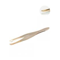 Pinça Design Sobrancelha Ponta Chanfrada Dourada Uso Profissional