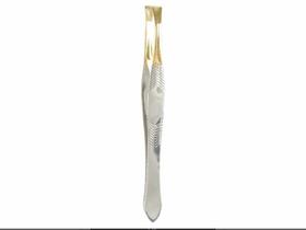 Pinça Para Sobrancelha Ponta Reta e Dourada - Santa Clara