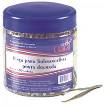 Pinça Para Sobrancelhas Ponta Chanfrada Dourada Com 01 ou 100 Unidades
