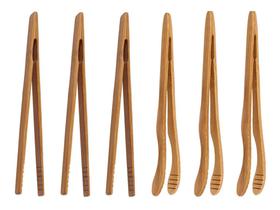 Pinça para torradeira ONERUSUS Bamboo 7", madeira reutilizável, pacote com 6 unidades, amarela