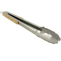 Pinça Pegador De Inox E Madeira Para Carne Salada Multiuso Grande Reforçado 27cm - Decora