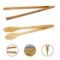 Pinça Pegador De Salada Carnes em Bambu 36cm Multiuso Cozinha