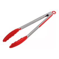 Pinça Pegador Duplo Culinário Silicone e Inox Vermelho 35cm