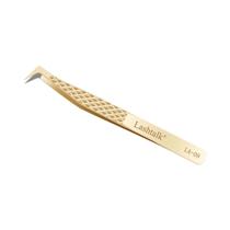 Pinça Profissional para Extensão de Cílios - Ponta de Fibra Dourada Antiderrapante