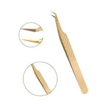 Pinça Profissional para Extensões de Cílios com Pontas de Fibra Dourada