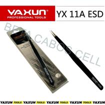 Pinça Reta Yaxun YX 11A Esd Aço Inox Antiestatica Preta 140x6mm YX-11A Esd