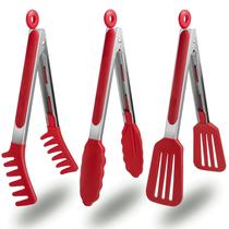 Pinças de cozinha HST, pacote com 3, aço inoxidável antiaderente com ponta de silicone Pinças de cozinha HST, pacote com 3, aço inoxidável antiaderente com ponta de silicone