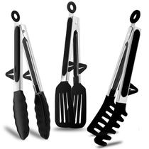 Pinças de cozinha TOWINGO de 9 polegadas com pontas de silicone, conjunto de 3 pretas Pinças de cozinha TOWINGO de 9 polegadas com pontas de silicone, conjunto de 3 pretas