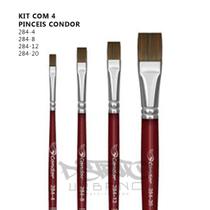 Pincéis Condor Artístico Profissional kit com 4 unid. para Pintura, Acrílica, Tecido e Tela