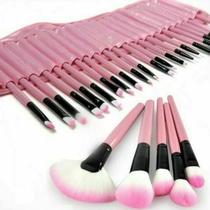 Pincéis Maquiagem Kit 24 Peças Rosa Profissional Completo Resistente Com Estojo de Amarrar