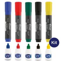 Pincel Atômico Pilot 1100P Kit 5 Cores com Refil Recarregável Permanente Canetão Ideal para Cartaz Avisos Flip Shart