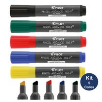 Pincel Atômico Pilot 1100P Kit 5 Cores Marcador Permanente Recarregável Canetão Ideal para Cartaz Avisos Flip Shart