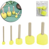 Pincel batedor de espuma para pintura cabo madeira com 5 pecas 5 / 4 / 3 / 2 / 1,5cm de ø