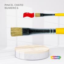 Pincel cerdas brancas amarelo longo chato numero 6