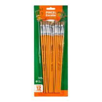 Pincel Chato para Artesanato e Pintura Diversas com Cabo Longo Ref06 LeoLeo com 12 Unidades