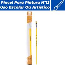 Pincel Chato Para Pintura Nº12 Cabo Longo Uso Escolar E Profissional