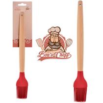 Pincel culinario de silicone vermelho cabo madeira bons cheff 27x3,5cm na cartela