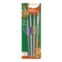Pincel Ergonômico com Borracha LeoLeo Ponta Redonda e Chata Kit com 4 Unidades Pincel Ergonômico com Borracha LeoLeo Ponta Redonda e Chata Kit com 4 Unidades