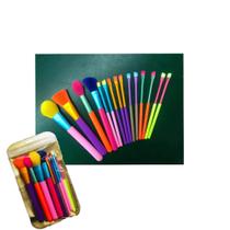 Pincel Maquiagem Kit 15 peças Neon Colorido Portatil MakeUp Profissional