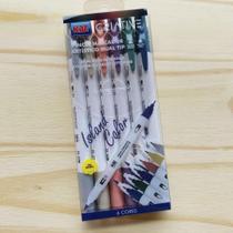 Pincel Marcador Artístico Dual Tip Ponta Brush e Ponta Fina Pastel 6 Cores