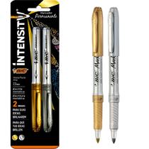Pincel Marcador Permanente BIC Marking Intensity Cores Metálicas 1 Prata + 1 Dourado Com Grip