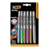 Pincel marcador permanente Marking Metálico com 6 cores 971035 Bic