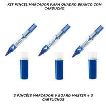 Pincel marcador quadro branco 3 un com 3 cartuchos azul- kit Pincel marcador quadro branco 3 un com 3 cartuchos azul- kit