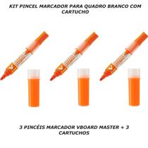 Pincel marcador quadro branco 3 un com 3 cartuchos laranja kit Pincel marcador quadro branco 3 un com 3 cartuchos laranja kit