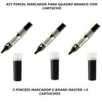 Pincel marcador quadro branco 3 un com 3 cartuchos preto kit Pincel marcador quadro branco 3 un com 3 cartuchos preto kit