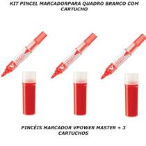 Pincel marcador quadro branco 3 un com 3 cartuchos vermelho kit Pincel marcador quadro branco 3 un com 3 cartuchos vermelho kit