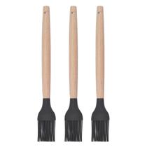 Pincel p Cozinha Preto Silicone Cabo Bambu Untador - 3un