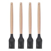 Pincel p Cozinha Preto Silicone Cabo Bambu Untador - 4un