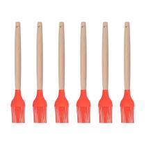 Pincel p Cozinha Vermelho Silicone Cabo Bambu Untador - 6un
