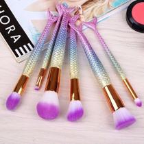 Pincel Sereia Luxo Cauda Escama Peixe Maquiagem Profissional Jogo 10 Pincéis Kit