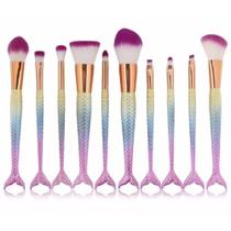 Pincel Sereia Luxo Cauda Escama Peixe Maquiagem Profissional Jogo 10 Pincéis Kit