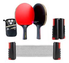 Ping Pong Tênis De Mesa Kit 2 Raquetes + Rede Retrátil + 3 Bolas