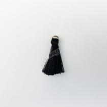 Pingente 2,5cm Preto C/ Argola Dourada Franja de Seda (Tassel) - 10 unidades