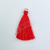 Pingente 2,5cm Vermelho C/ Argola Dourada Franja de Seda (Tassel) - 10 unidades