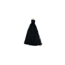 Pingente 3,5cm Preto C/ Argola Dourada Franja de Seda (Tassel) - 10 unidades