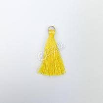 Pingente 4cm Amarelo C/ Argola Dourada Franja de Seda (Tassel) - 10 unidades